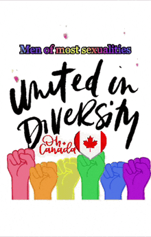 a poster that says " men of most sexualities united in diversity "