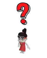 a cartoon character with a red question mark above her