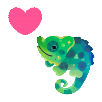 a chameleon with a pink heart behind it