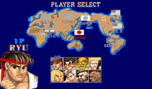 a player select screen for a video game with ryu