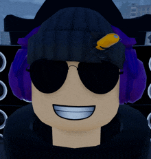 a cartoon character is wearing sunglasses and headphones and smiling