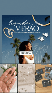 an advertisement for liquida verao shows a woman on the beach