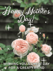 a mother 's day card with pink roses and wishing you a great day