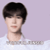 a blurry picture of a man with the words vote for junseo written on it