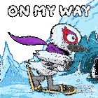 a cartoon of a bird with the words on my way written above it