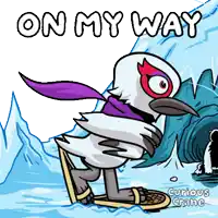 a cartoon of a bird with the words on my way written above it