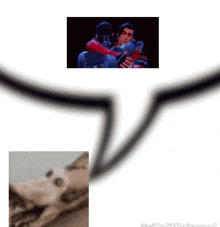 a picture of a man hugging another man with a speech bubble above them