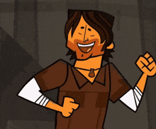 a cartoon character with a brown shirt and a necklace