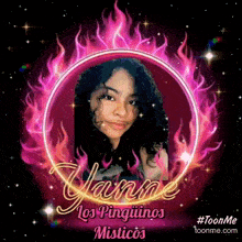 a picture of a girl in a circle of flames with the name yasmine on it
