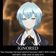 a poster of a girl with blue hair and the words ignored
