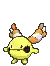 a pixel art drawing of a yellow cartoon character with orange ears and a tail .