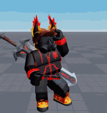 a cartoon character wearing a gas mask holds a sword
