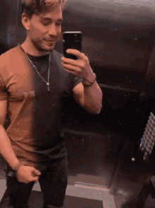 a man taking a selfie in an elevator with his phone