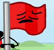 a red flag with a stick figure behind it