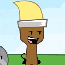 a cartoon of a brush with a yellow hat on