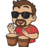 a cartoon of a man wearing sunglasses and holding a pair of drums