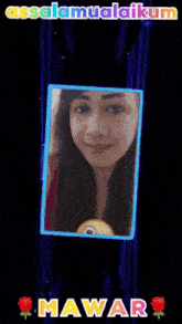 a picture of a woman with the name mawar on the bottom right