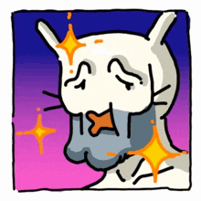 a cartoon drawing of a cat with a beard and a star in its mouth
