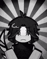 a black and white drawing of a cartoon character with a sad look on his face