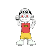 a cartoon character wearing a red shirt that says zhou on it