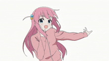 a drawing of a girl with pink hair and a pink jacket