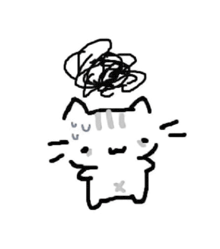 a black and white drawing of a cat with a messy hairdo .
