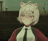 a girl with cat ears wearing glasses and a choker