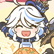 a cartoon drawing of a girl with white hair and a hat