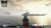 a screenshot of a video game shows a large ship in the distance