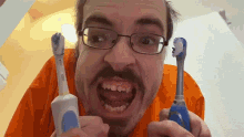 deciding ricky berwick tongue out toothbrush excited