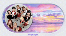a group of girls are posing for a picture in a circle with the words heysaym on the bottom