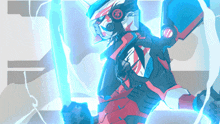 a drawing of a robot holding a blue light