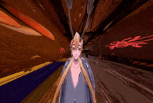 a computer generated image of a girl with long blonde hair standing in a tunnel