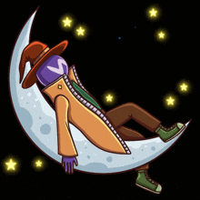 a cartoon of a person laying on a crescent moon with the word gn above them