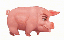 a cartoon pig is walking on a white background and looking at the camera