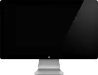 an apple computer monitor with a black screen and a silver base