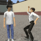 a man in a white shirt is standing next to another man