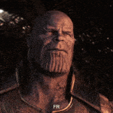 a close up of thanos ' face with the letters fr below him