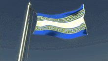 a blue and white flag with a greek key design on it