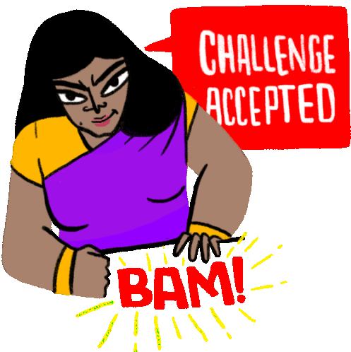 Stri Thumps Table With Caption 'Challenge Accepted' In English Sticker - Super Stri Challange Accepted Bam Stickers