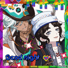 a picture of two anime characters with the words good night written on it
