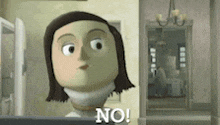 a cartoon character is wearing a neck brace and says no !