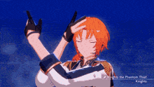 a video game character is making a funny face with his arms crossed and says knights the phantom thief knights