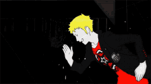 a black and white drawing of a person with a red shirt that says ' spiderman ' on it