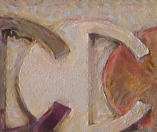 a close up of a painting with the letter c in the center