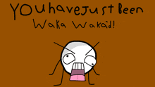 a brown background with a cartoon character and the words " you have just been waka wakaid "