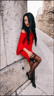 Brunette Red Dress GIF - Brunette Red Dress Stockings GIFs