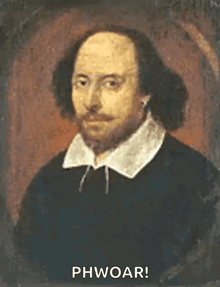 a painting of a man with a beard and the words phwoar below him