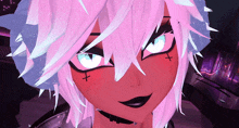 a close up of a cartoon character 's face with a cross on her cheek