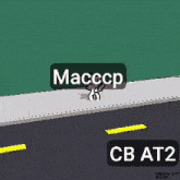 a pixel art drawing of a cat walking down a sidewalk with a sign that says cb at2